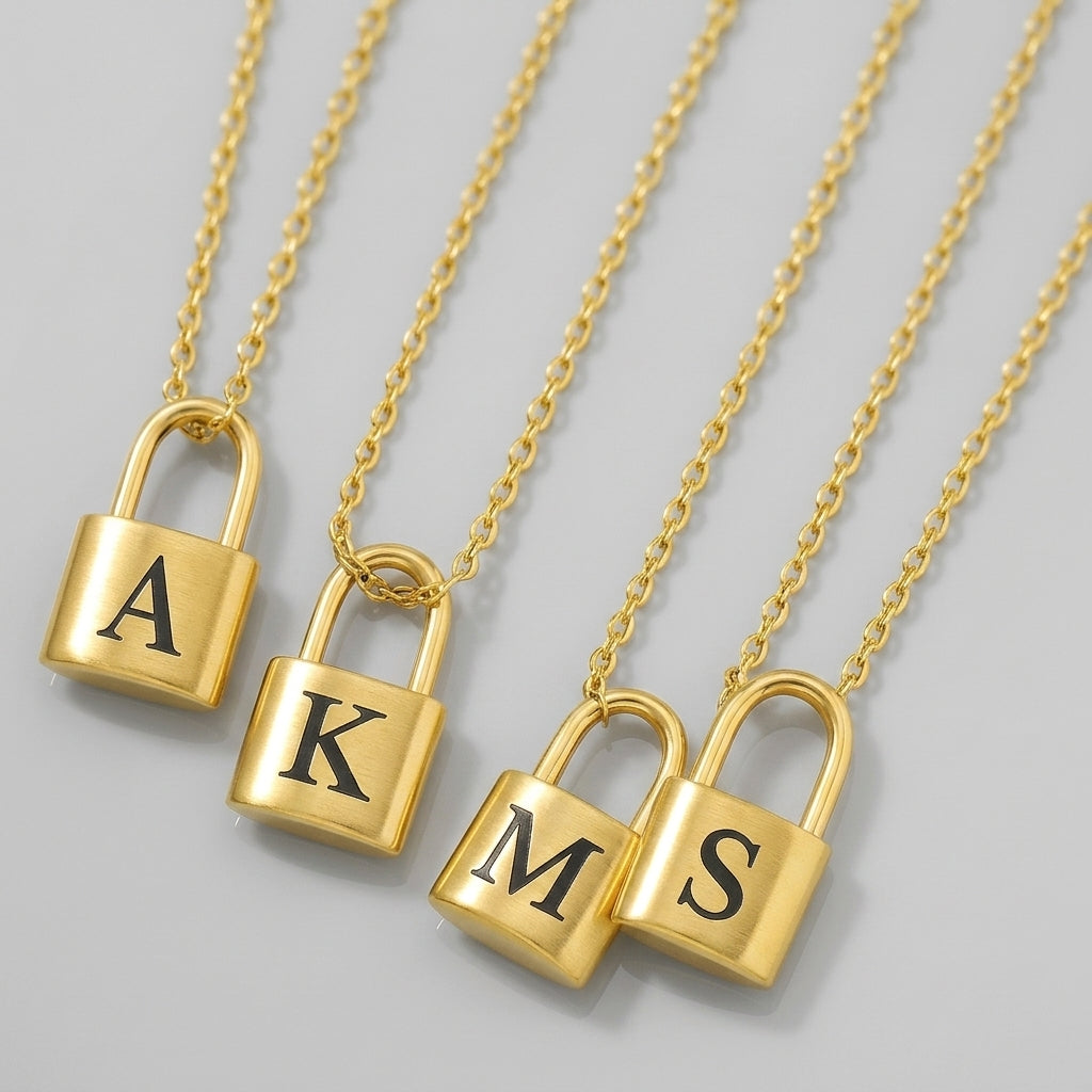 Initial Love Lock 18k Gold Necklace — waterproof jewelry