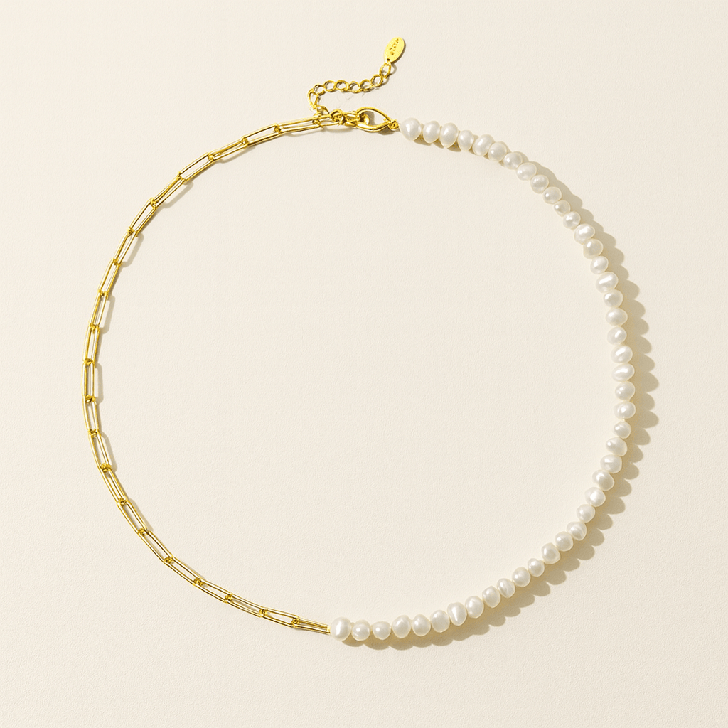18K Gold Paper Clip Pearl Bracelet — waterproof jewelry