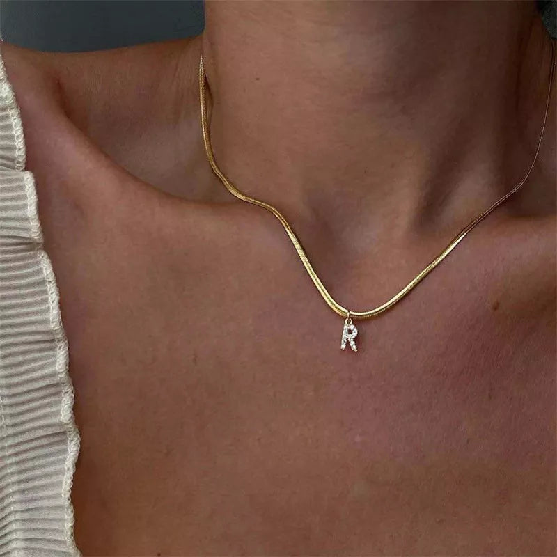 Diamond Initial Herringbone Necklace — waterproof jewelry