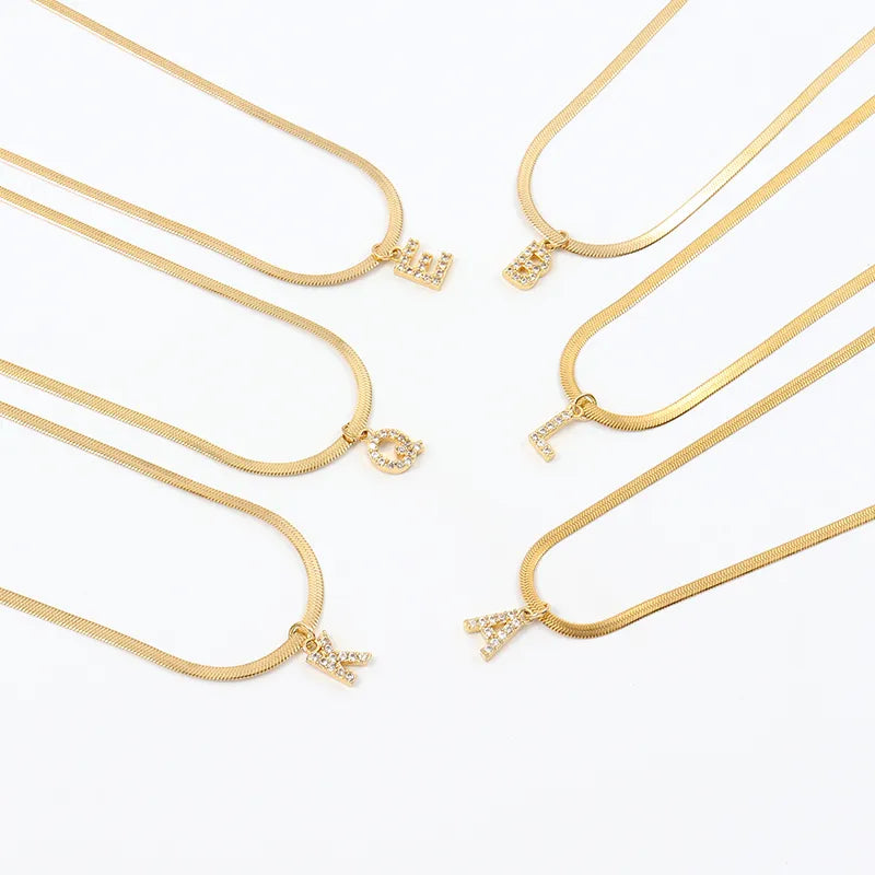 Diamond Initial Herringbone Necklace — waterproof jewelry