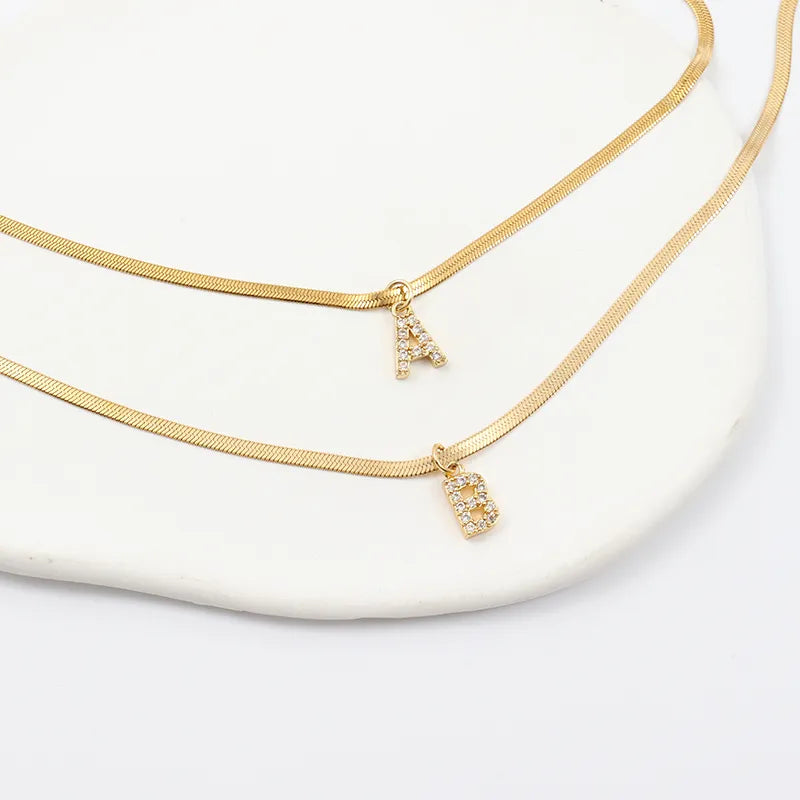 Diamond Initial Herringbone Necklace — waterproof jewelry