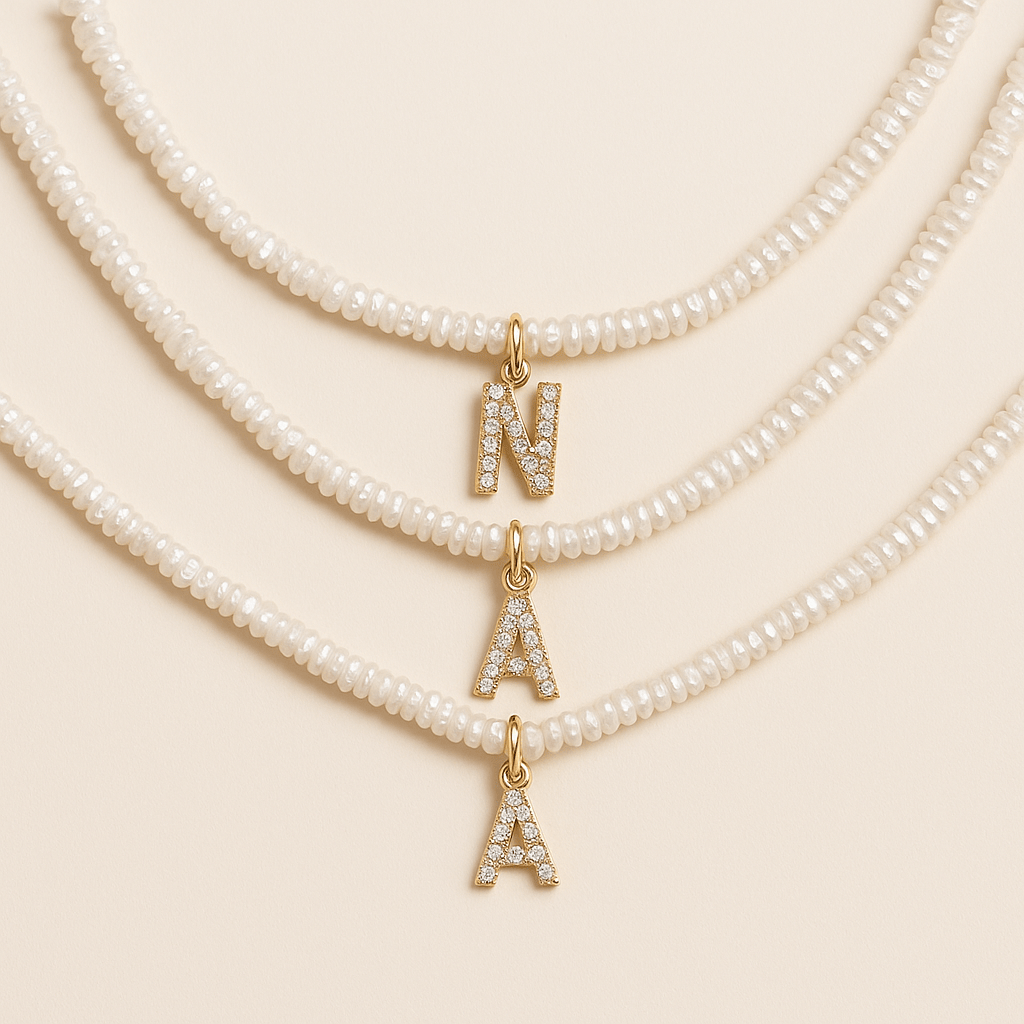 Crystal Pearl Initial Choker — waterproof jewelry