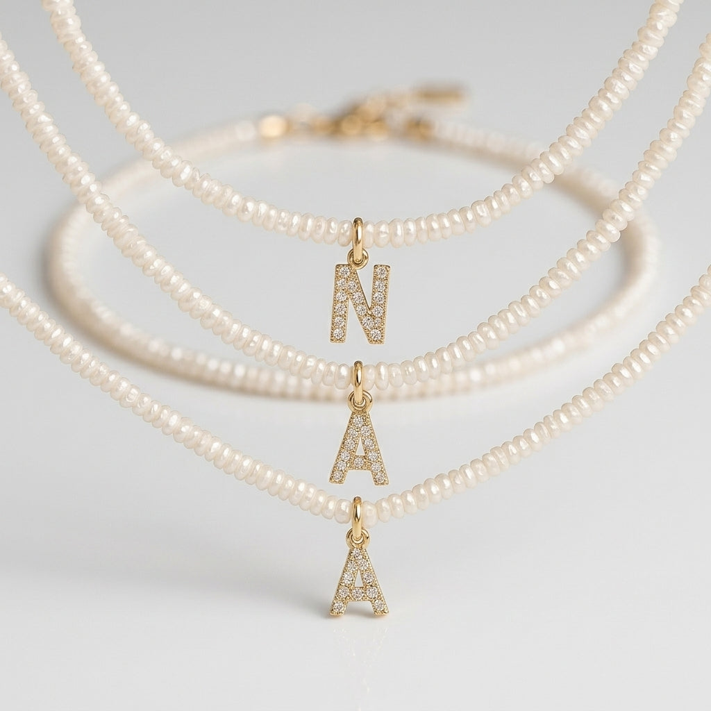 Crystal Pearl Initial Choker — waterproof jewelry