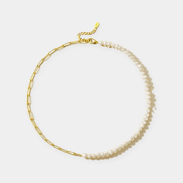 18K Gold Paper Clip Pearl Bracelet