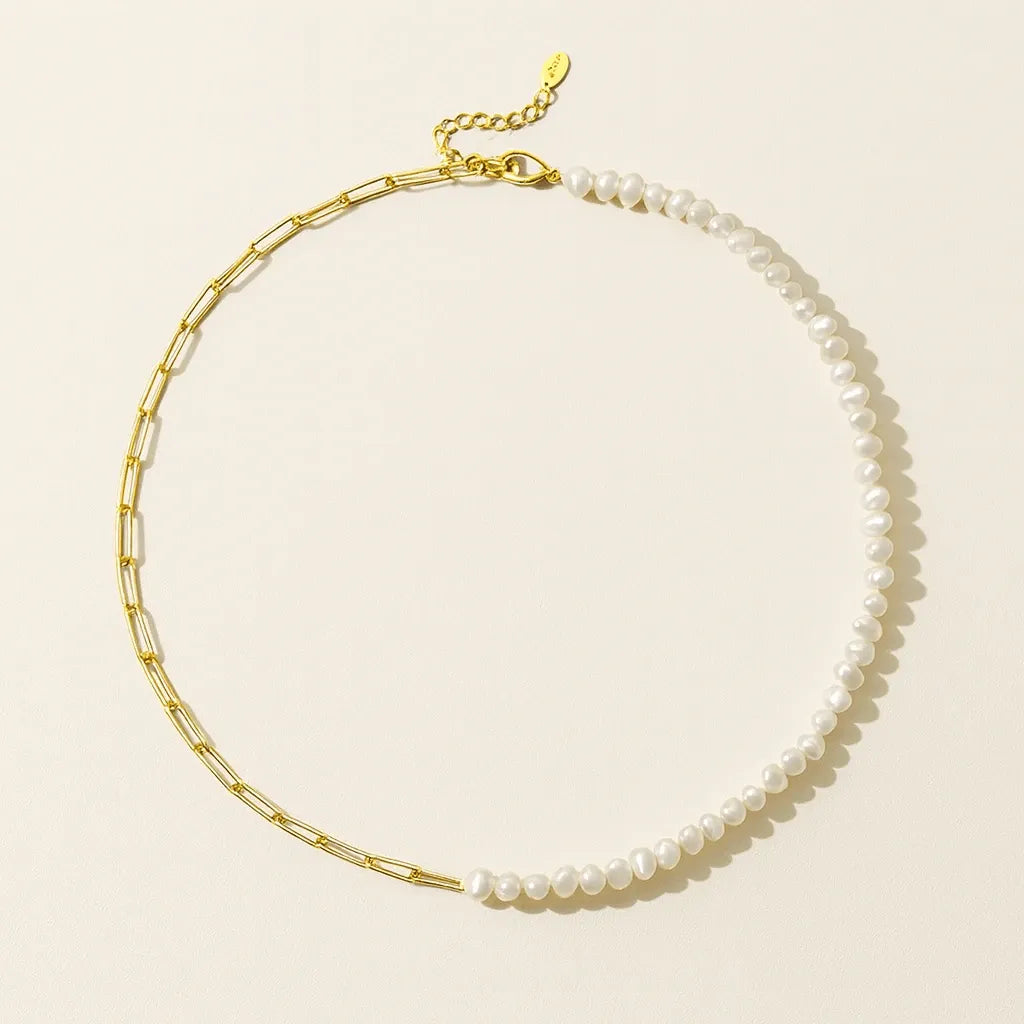 18K Gold Paper Clip Pearl Necklace — waterproof jewelry
