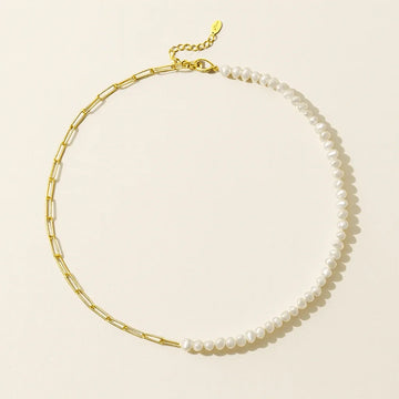 18K Gold Paper Clip Pearl Necklace