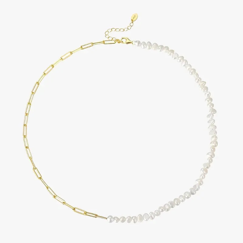 18K Gold Paper Clip Pearl Necklace — view 4