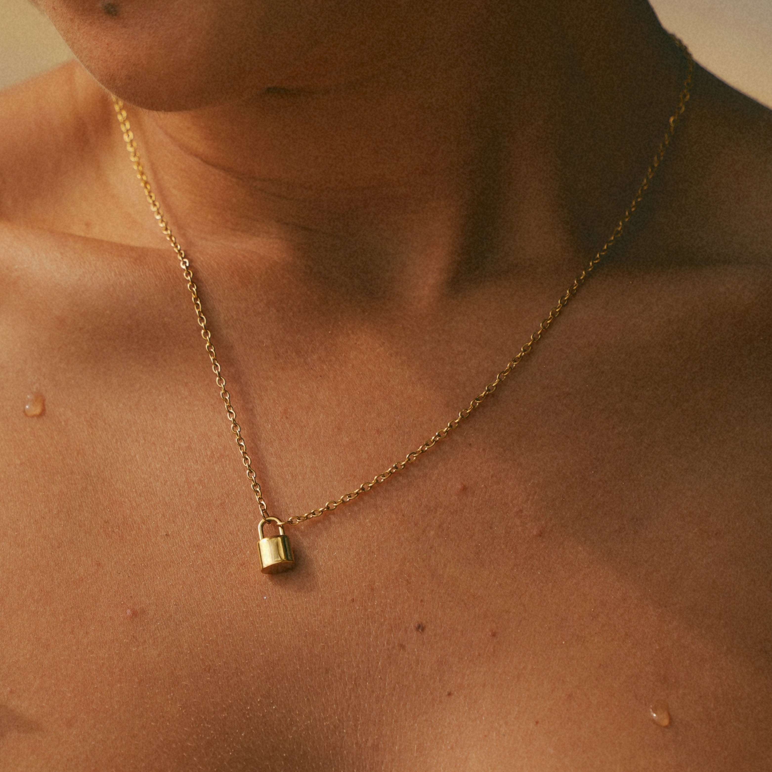 Initial Love Lock 18k Gold Necklace — waterproof jewelry