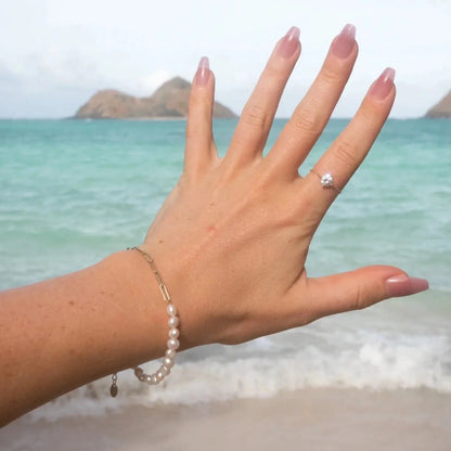 18K Gold Paper Clip Pearl Bracelet — waterproof jewelry