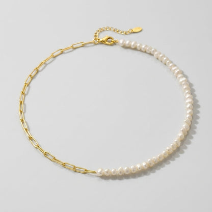 18K Gold Paper Clip Pearl Bracelet — waterproof jewelry