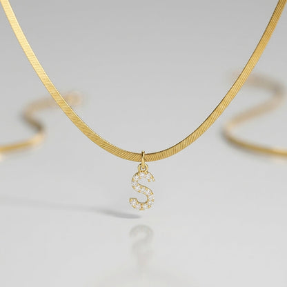 Diamond Initial Herringbone Necklace — waterproof jewelry