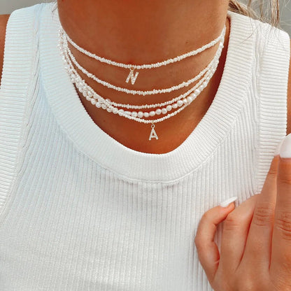Crystal Pearl Initial Choker — waterproof jewelry