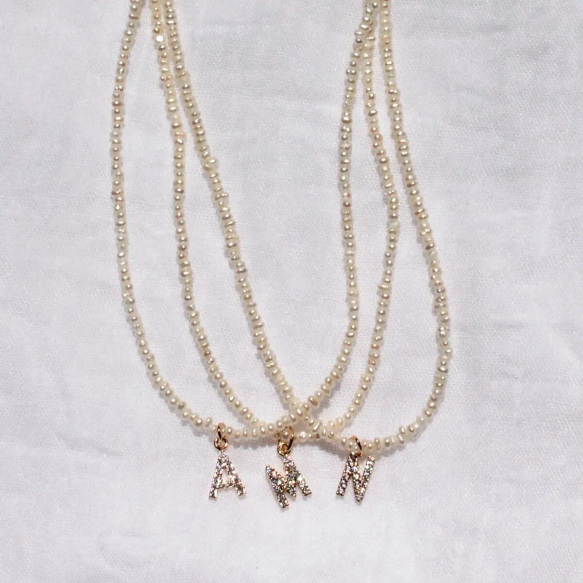 Crystal Pearl Initial Choker — waterproof jewelry