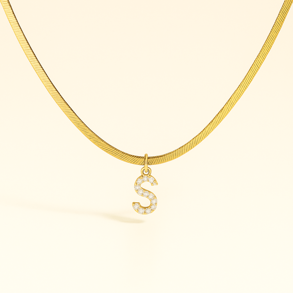 Diamond Initial Herringbone Necklace — waterproof jewelry