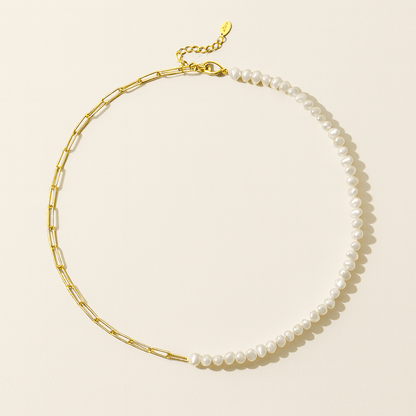18K Gold Paper Clip Pearl Bracelet — waterproof jewelry