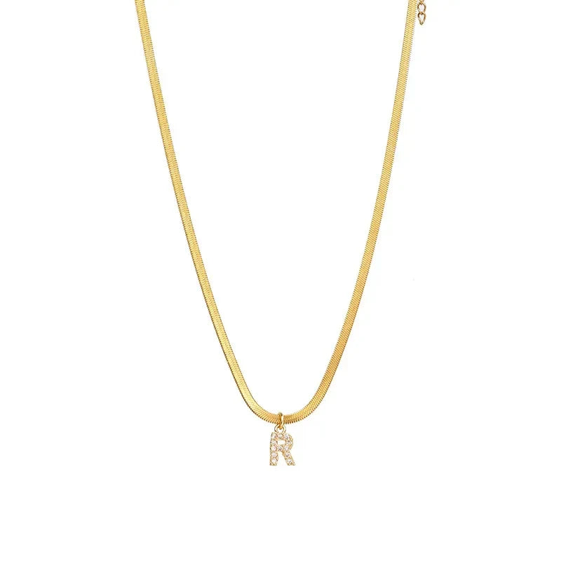 Diamond Initial Herringbone Necklace — waterproof jewelry