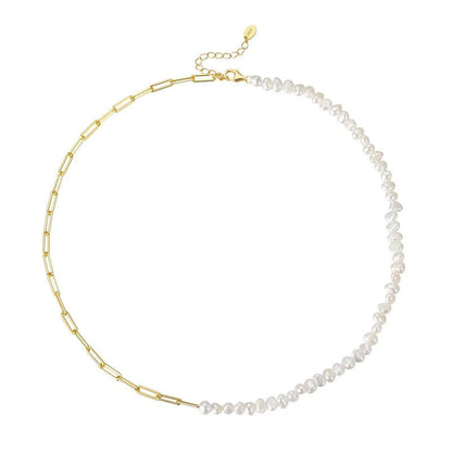 18K Gold Paper Clip Pearl Bracelet — waterproof jewelry