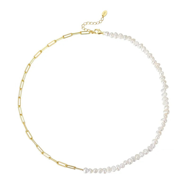 18K Gold Paper Clip Pearl Bracelet — waterproof jewelry