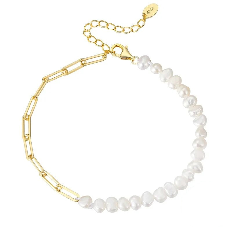 18K Gold Paper Clip Pearl Bracelet — waterproof jewelry