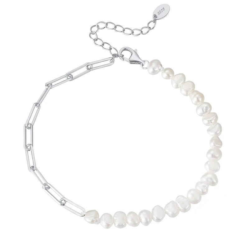 18K Gold Paper Clip Pearl Bracelet — waterproof jewelry