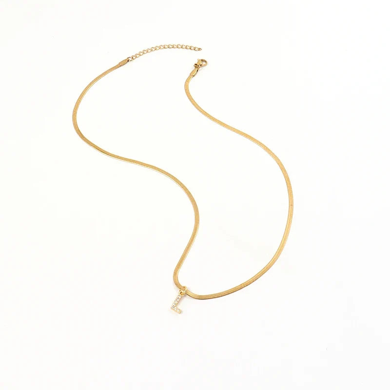 Diamond Initial Herringbone Necklace — waterproof jewelry