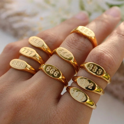 Angel Number Signet Ring — waterproof jewelry