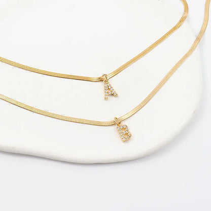 Diamond Initial Herringbone Necklace — waterproof jewelry