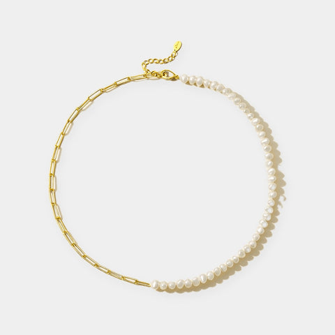 18K Gold Paper Clip Pearl Bracelet