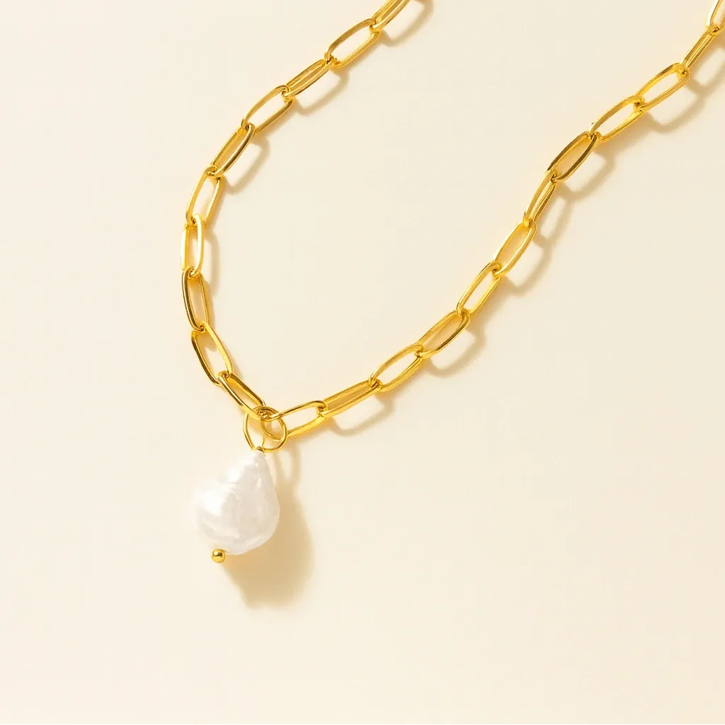 Hanalei Pearl Coin Paperclip Necklace — waterproof jewelry