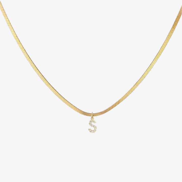 Diamond Initial Herringbone Necklace — waterproof jewelry