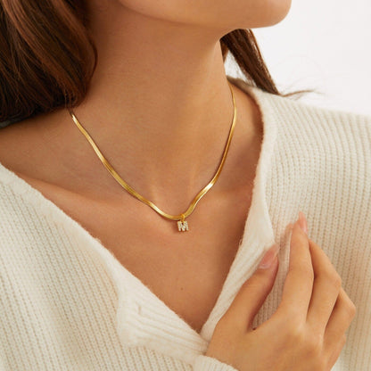 Diamond Initial Herringbone Necklace — waterproof jewelry