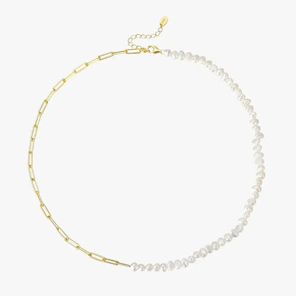 18K Gold Paper Clip Pearl Necklace — view 4